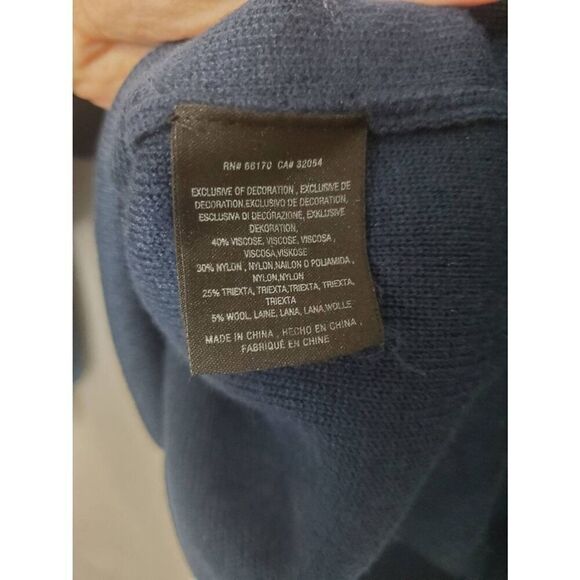 Anthropologie Moth Jeweled Embellished Split V Neck Navy Sweater Sz L - Picture 8 of 9